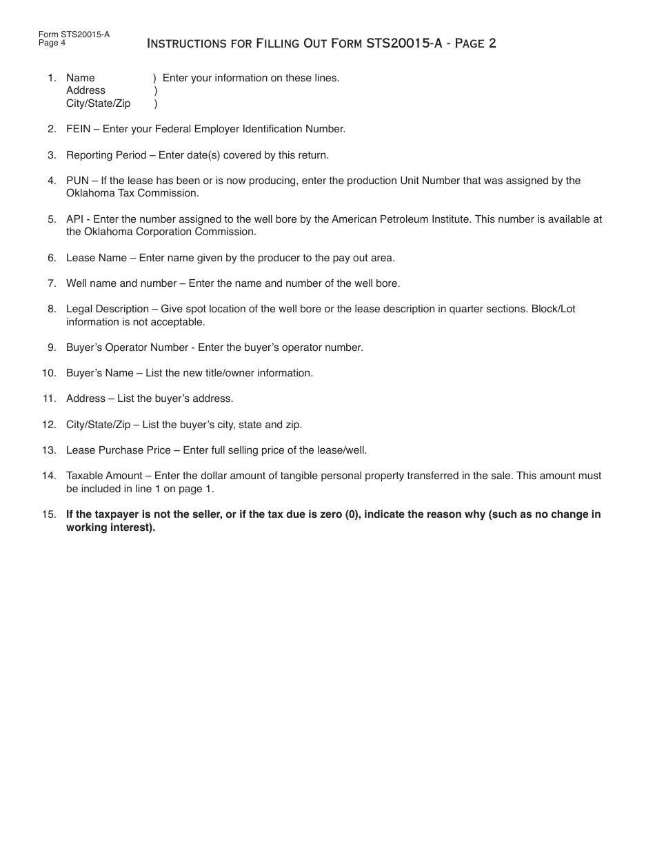 OTC Form STS20015-A Oklahoma Oil and Gas Operators Casual Sales Tax Return - Oklahoma, Page 5