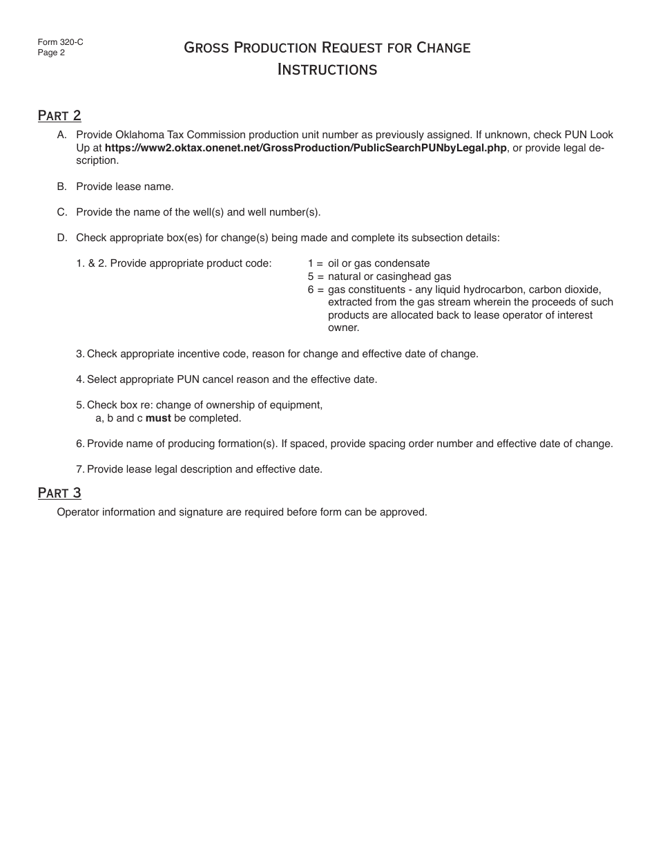 OTC Form 320-C Gross Production Request for Change - Oklahoma, Page 2