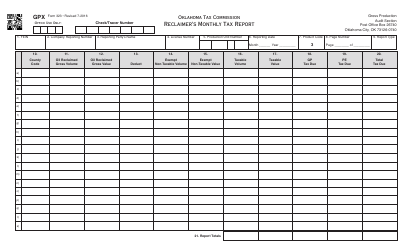 OTC Form 323 Reclaimer&#039;s Monthly Tax Report - Oklahoma