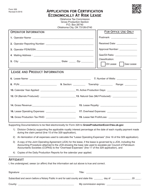 OTC Form 329  Printable Pdf