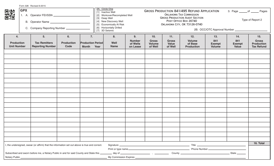 OTC Form 328 Gross Production 841 / 495 Refund Application - Oklahoma, Page 1