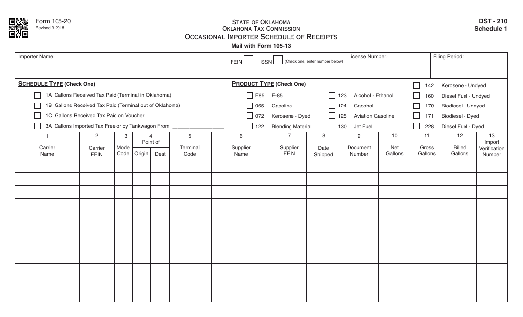 OTC Form 105-20  Printable Pdf