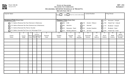 OTC Form 105-20 Occasional Importer Schedule of Receipts - Oklahoma