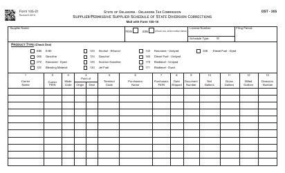 Document preview: OTC Form 105-21 Supplier/Permissive Supplier Schedule of State Diversion Corrections - Oklahoma