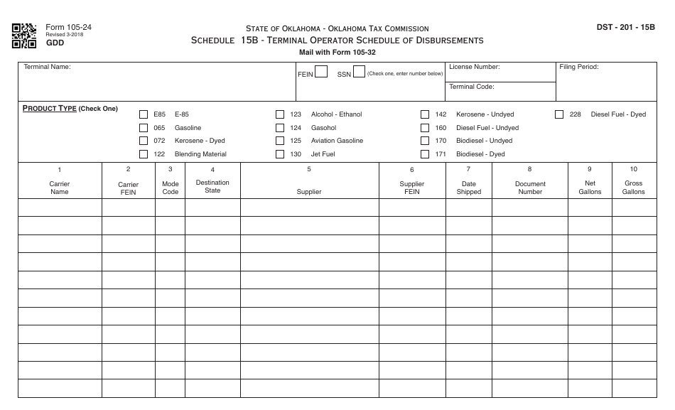 OTC Form 105-24 Schedule 15B Terminal Operator Schedule of Disbursements - Oklahoma, Page 1