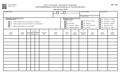 OTC Form 105-23 Supplier/Permissive Supplier Schedule of Tax-Paid Receipts - Oklahoma