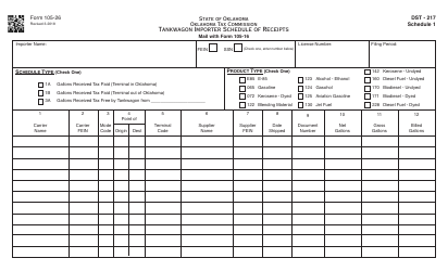 OTC Form 105-26 Tankwagon Importer Schedule of Receipts - Oklahoma