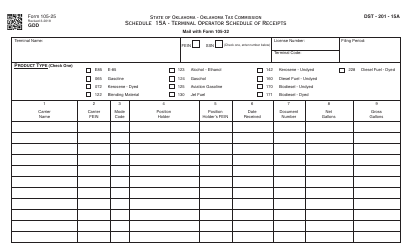 OTC Form 105-25 Schedule 15A Terminal Operator Schedule of Receipts - Oklahoma