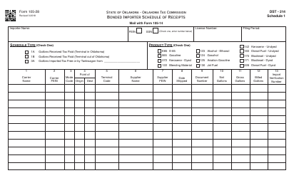 Document preview: OTC Form 105-28 Bonded Importer Schedule of Receipts - Oklahoma