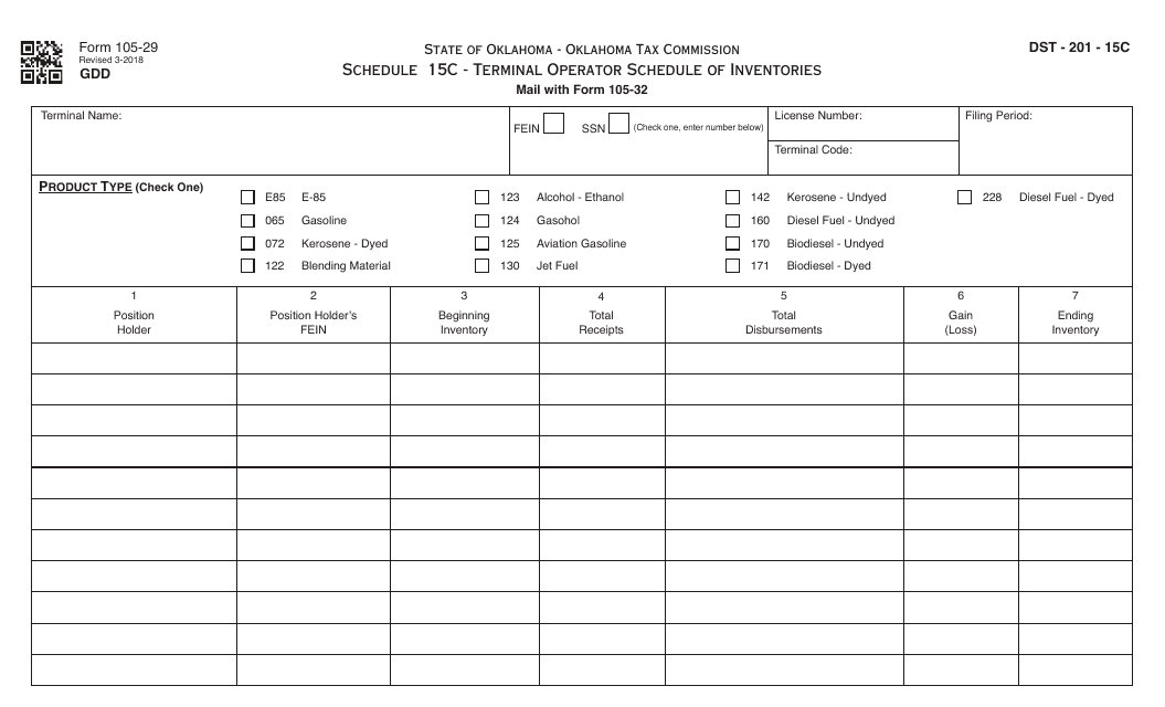 OTC Form 105-29 Schedule 15C  Printable Pdf