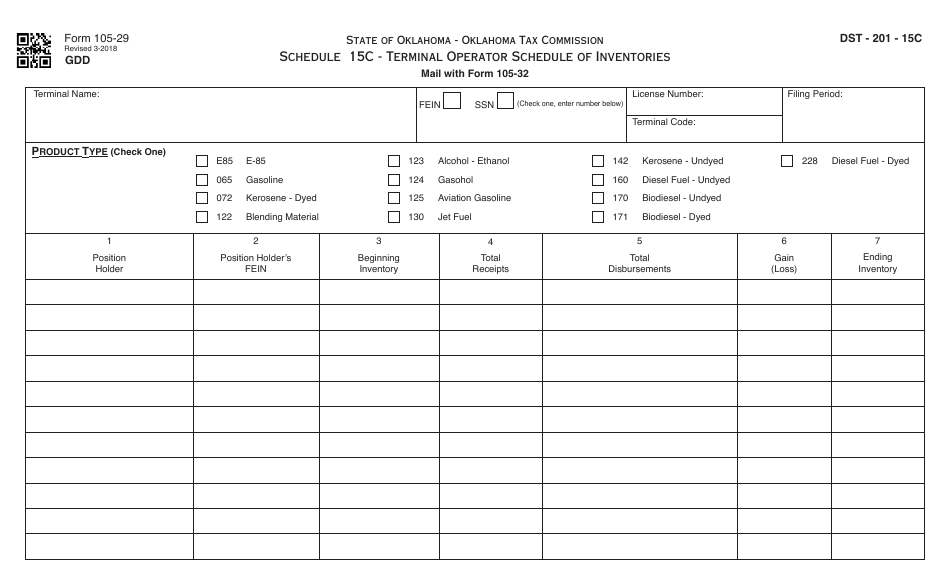 OTC Form 105-29 Schedule 15C Terminal Operator Schedule of Inventories - Oklahoma, Page 1
