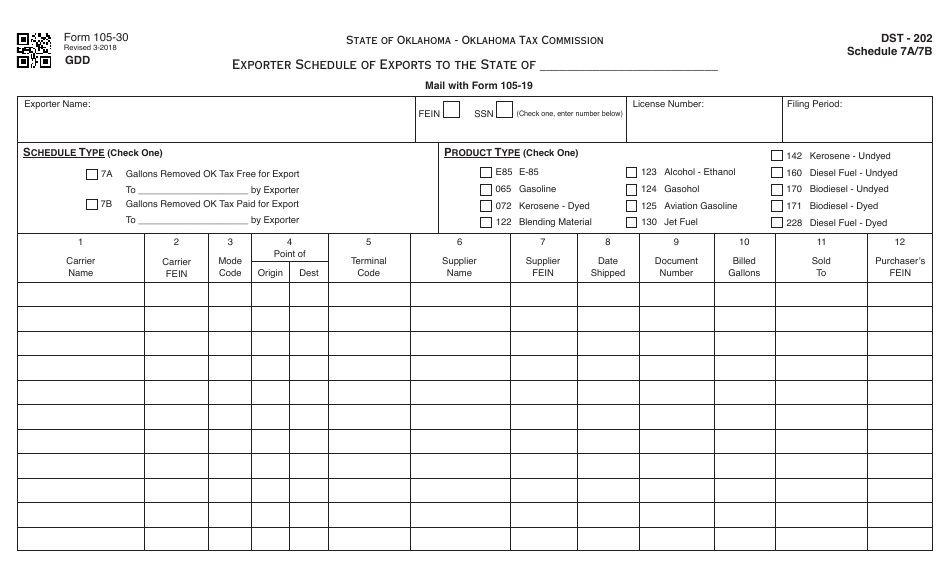OTC Form 105-30 Exporter Schedule of Exports - Oklahoma, Page 1
