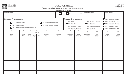 OTC Form 105-31 Tankwagon Importer Schedule of Disbursements - Oklahoma