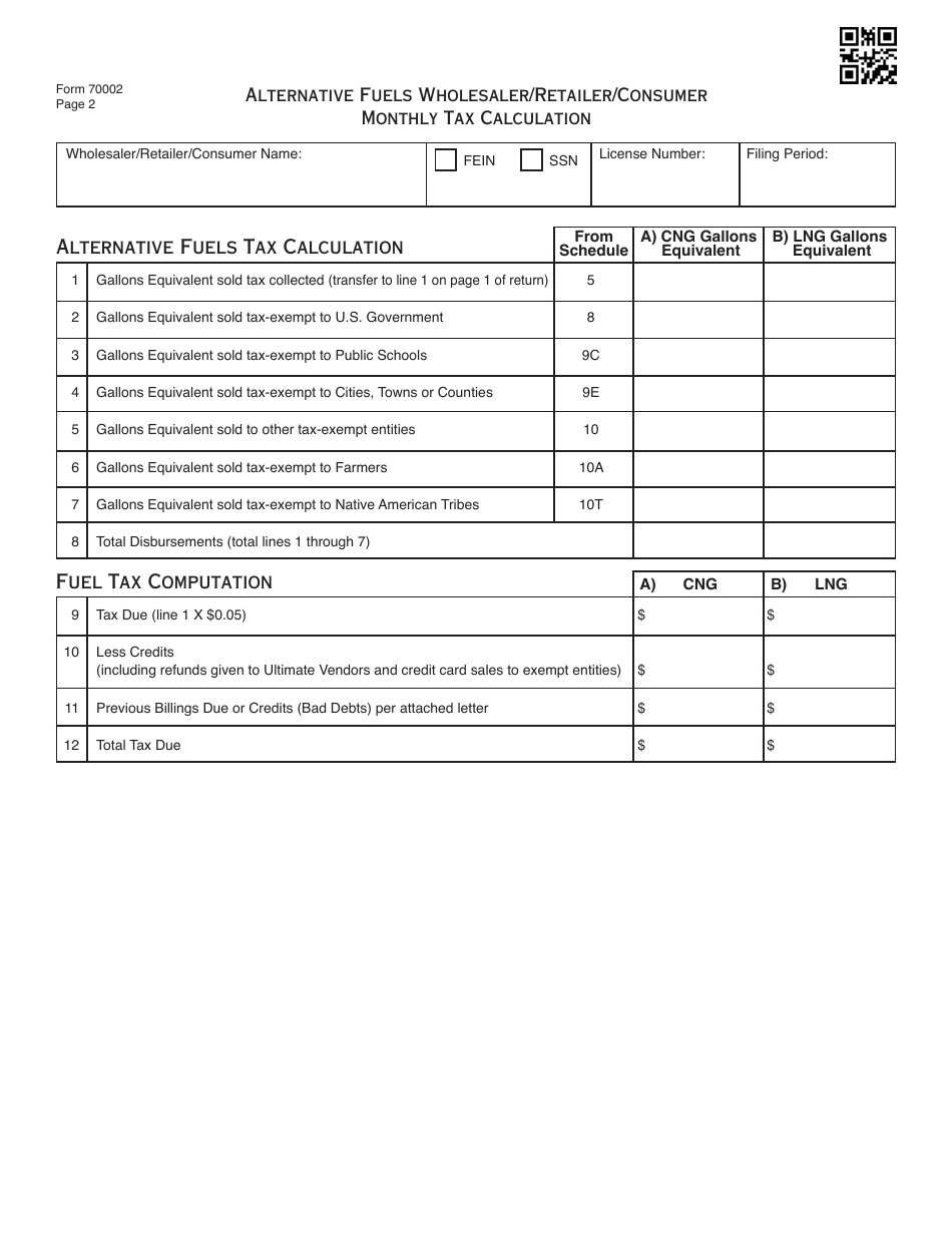 OTC Form 70002 Alternative Fuels Wholesaler / Retailer / Consumer Monthly Tax Calculation - Oklahoma, Page 2