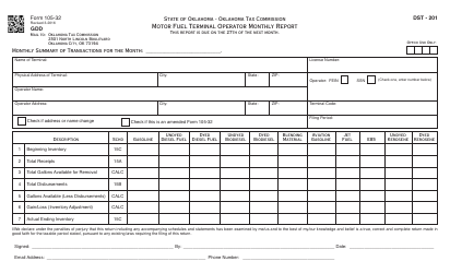 Document preview: OTC Form 105-32 Motor Fuel Terminal Operator Monthly Report - Oklahoma