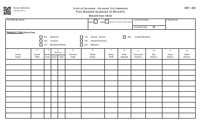 OTC Form 105-50-A Fuel Blender Schedule of Receipts - Oklahoma