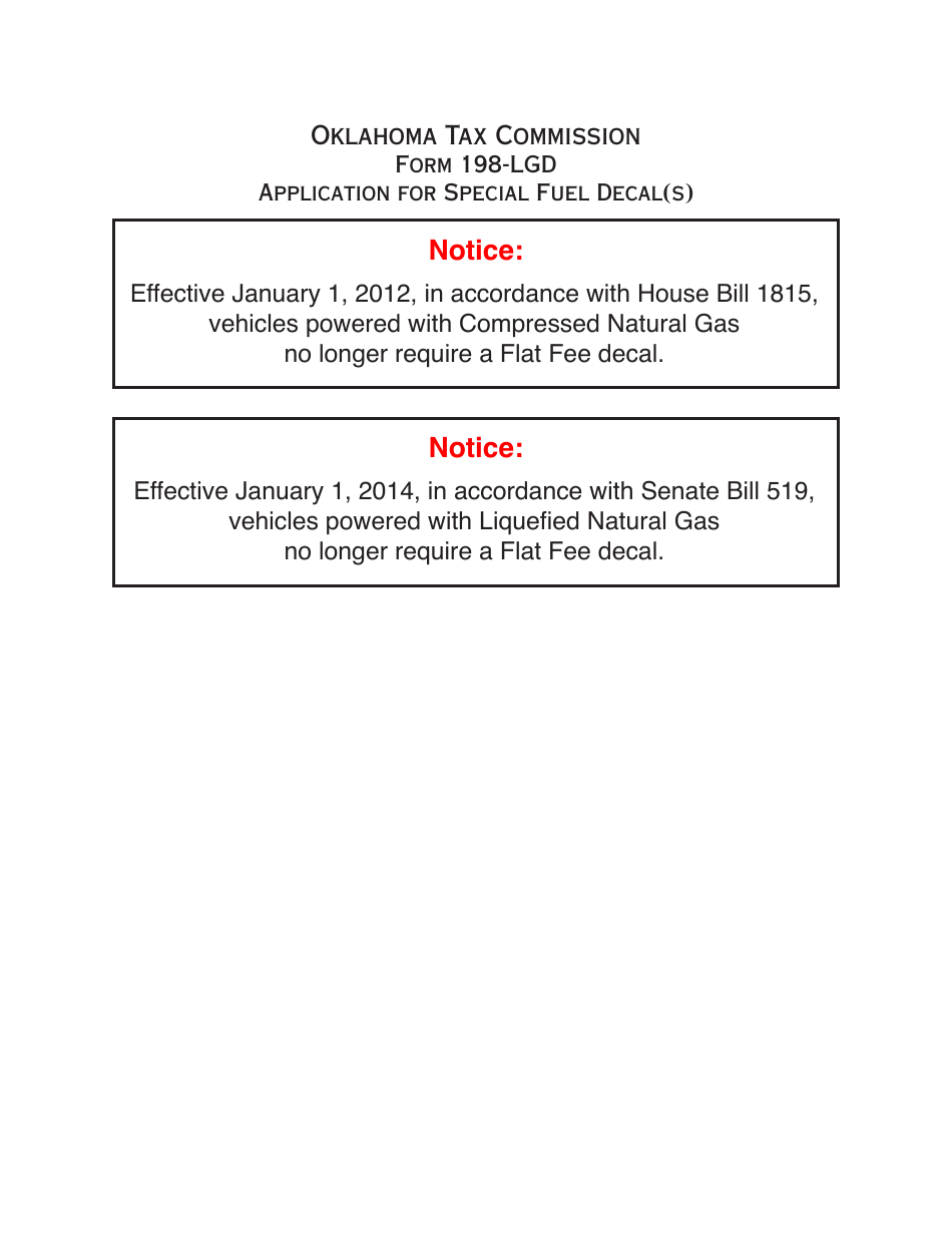 OTC Form 198-LGD Application for Special Fuel Decal(S) - Oklahoma, Page 1