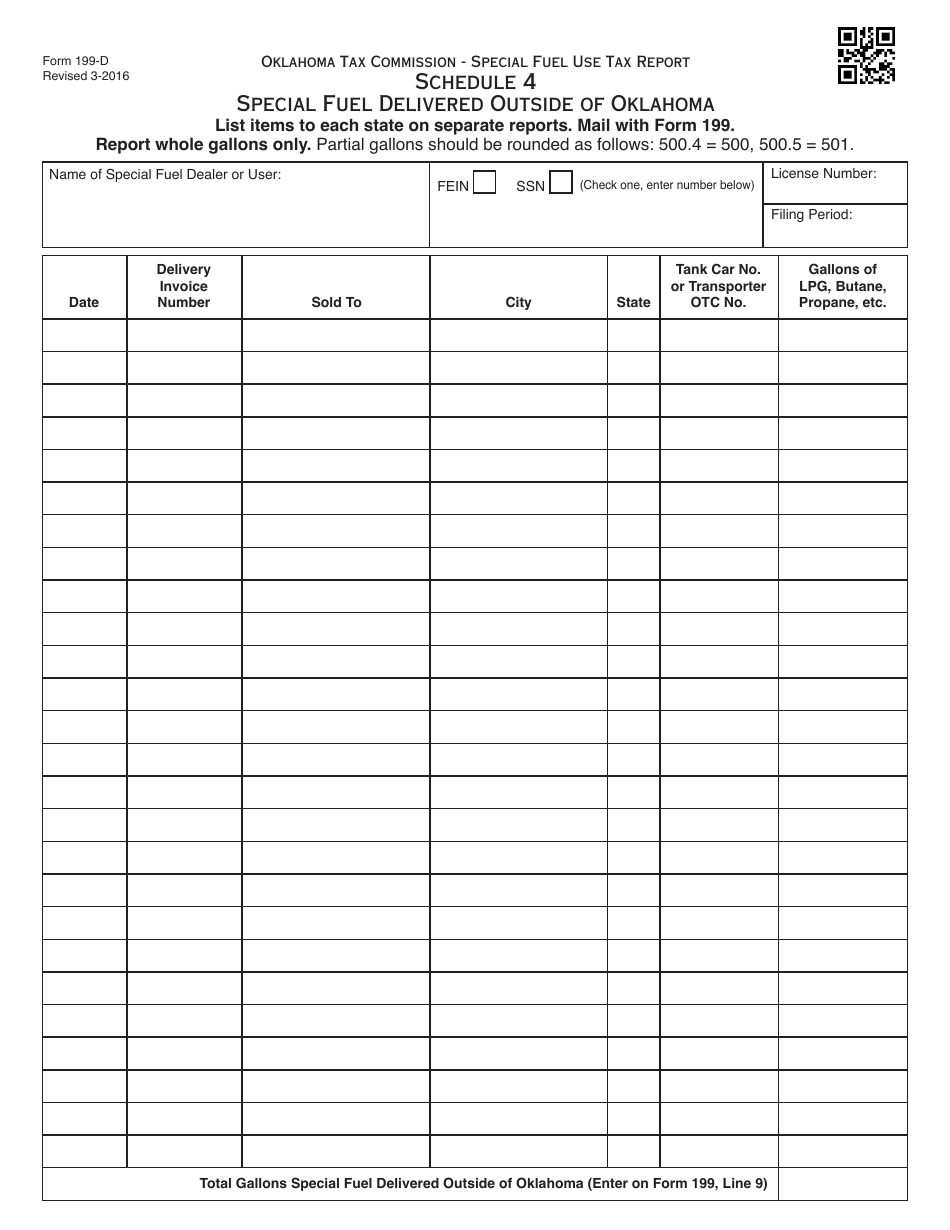 OTC Form 199D Schedule 4 Download Fillable PDF or Fill Online Special