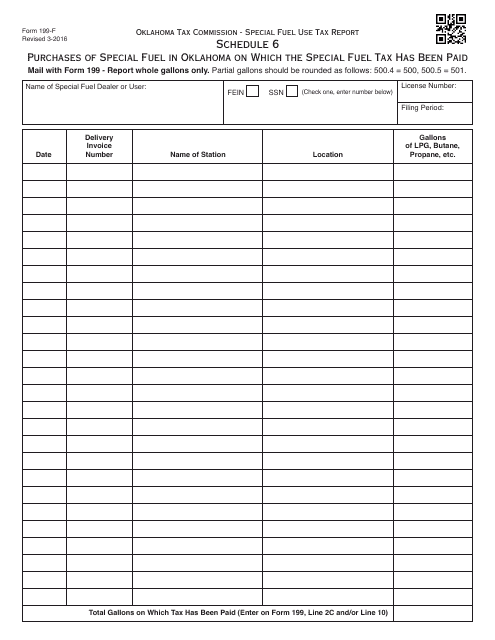 OTC Form 199-F Schedule 6  Printable Pdf