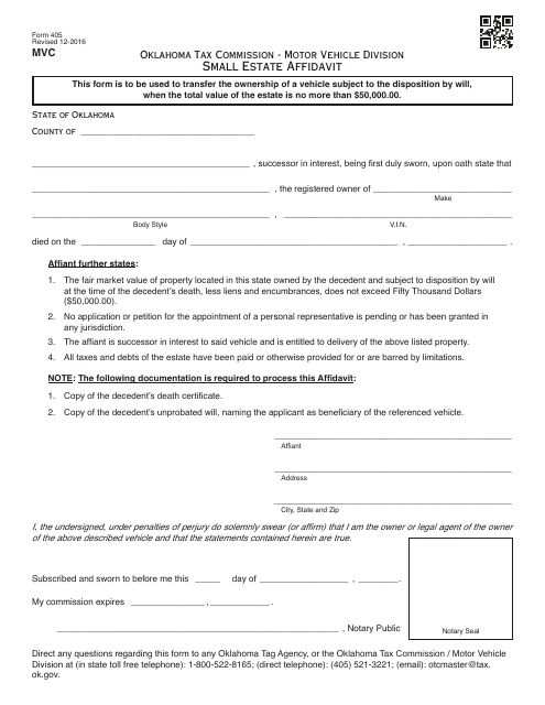 Form 405  Printable Pdf