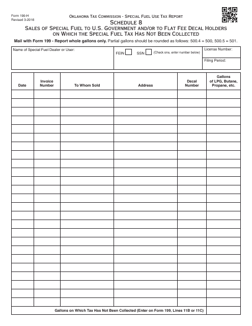 OTC Form 199-H Schedule 8  Printable Pdf