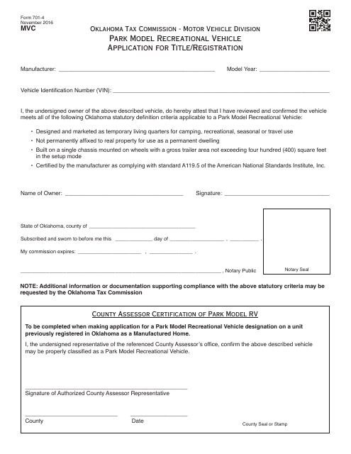 OTC Form 701-4  Printable Pdf