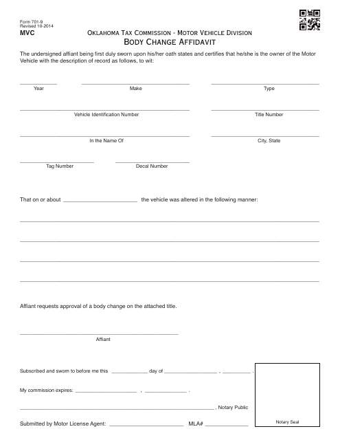 OTC Form 701-9  Printable Pdf