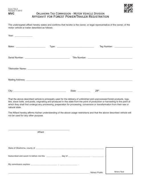 OTC Form 754-2  Printable Pdf
