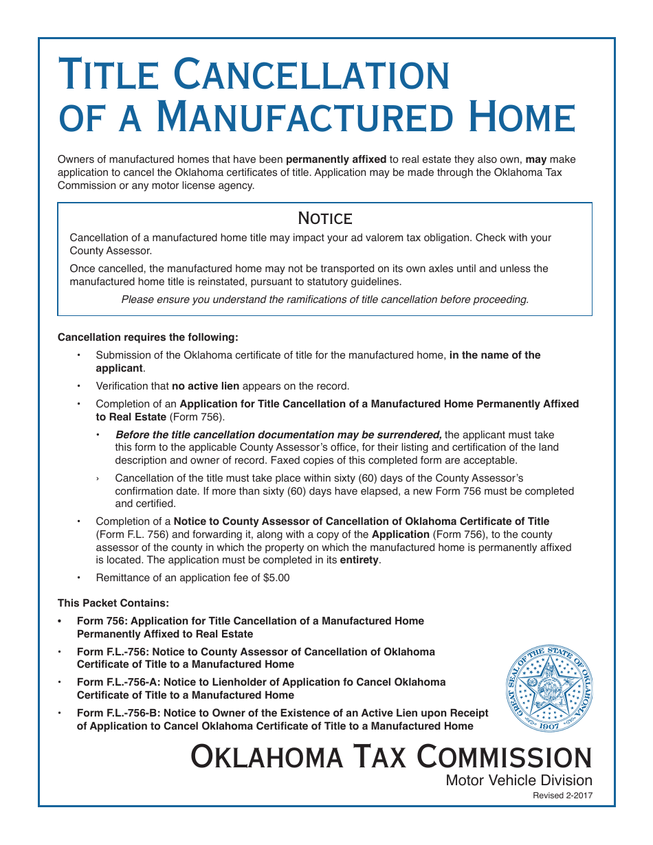 Title Cancellation of a Manufactured Home - Oklahoma, Page 1