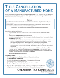 Document preview: Title Cancellation of a Manufactured Home - Oklahoma
