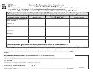 Document preview: OTC Form 761B Affidavit of Rebodied Vehicle - Oklahoma