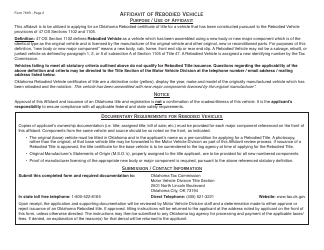 OTC Form 761B Affidavit of Rebodied Vehicle - Oklahoma, Page 2
