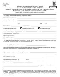 OTC Form 780-A In Lieu of Replacement Title Affidavit - Insurance Company Affidavit for Issuance of a Salvage or Junk Certificate of Title Pursuant to 47 Oklahoma Statutes (Os) Section 1105(H) - Oklahoma