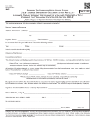 OTC Form 780-B Unobtainable Ownership Documentation Affidavit - Insurance Company Affidavit for Issuance of a Salvage Certificate of Title Pursuant to 47 Oklahoma Statutes (Os) Section 1105(P) - Oklahoma
