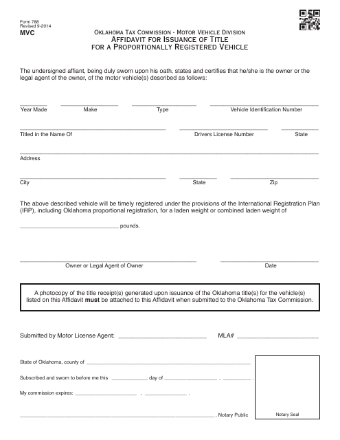 OTC Form 788  Printable Pdf