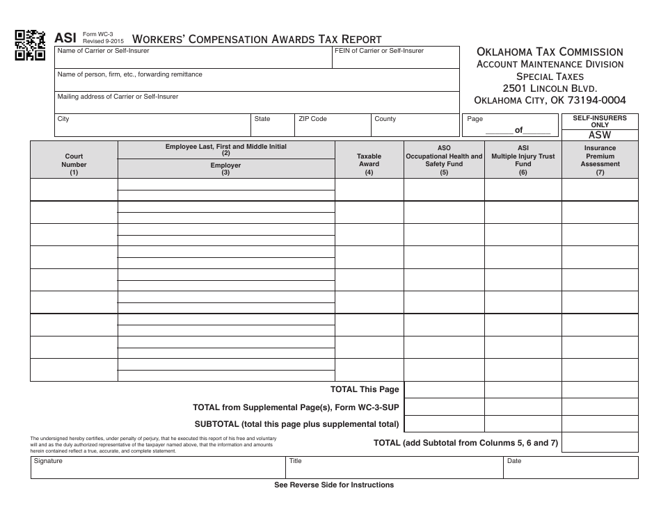OTC Form WC3 Fill Out, Sign Online and Download Fillable PDF