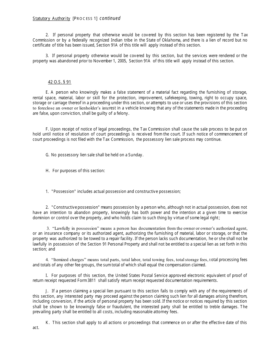 OTC Form 752 Title 42 Possessory Lien Procedures on Vehicles, Manufactured Homes, Commercial Trailers, Boats and Outboard Motors - Oklahoma, Page 12