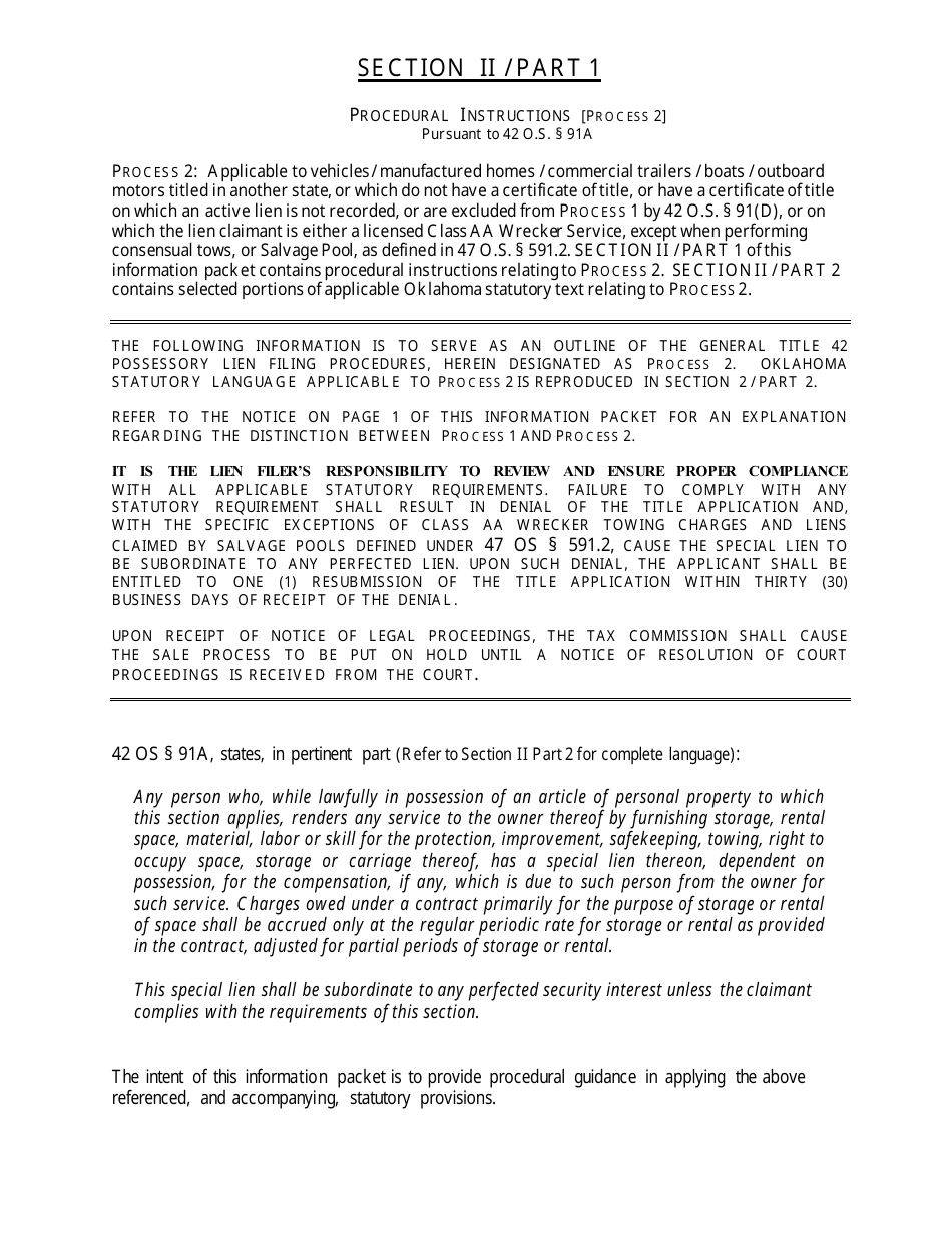 OTC Form 752 Title 42 Possessory Lien Procedures on Vehicles, Manufactured Homes, Commercial Trailers, Boats and Outboard Motors - Oklahoma, Page 13