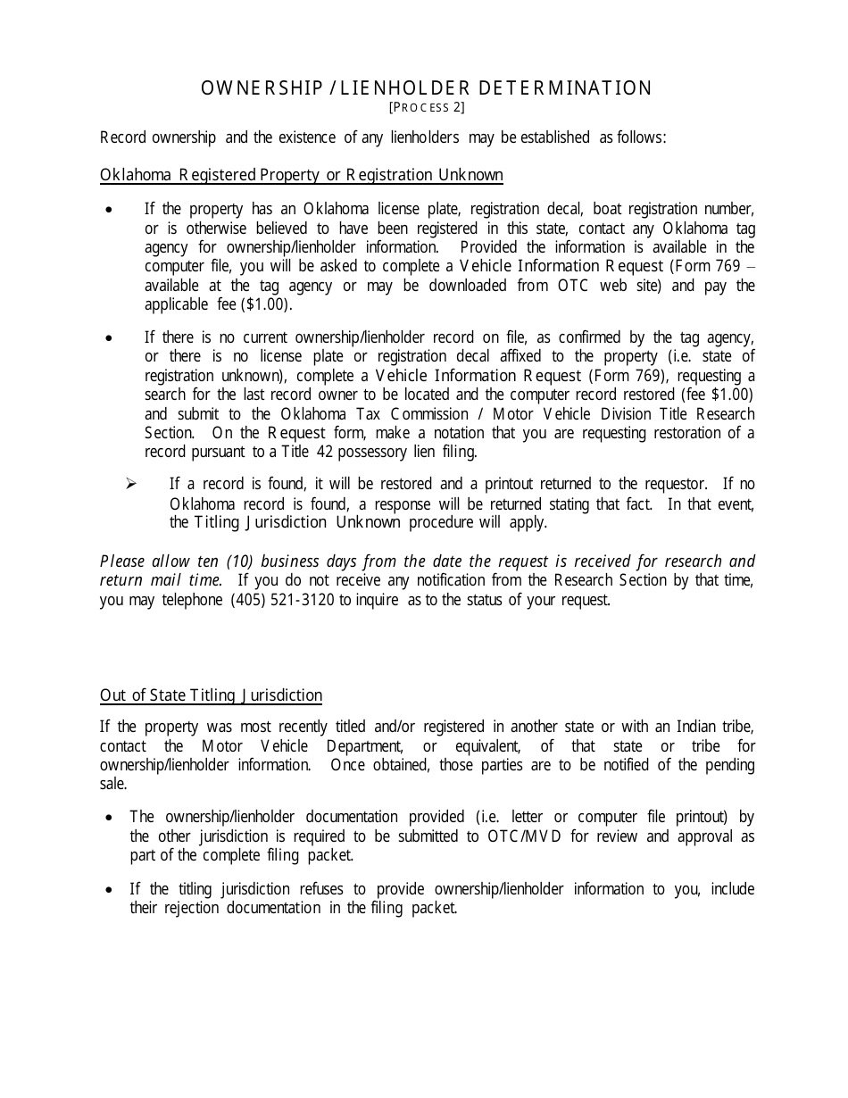 OTC Form 752 Title 42 Possessory Lien Procedures on Vehicles, Manufactured Homes, Commercial Trailers, Boats and Outboard Motors - Oklahoma, Page 14