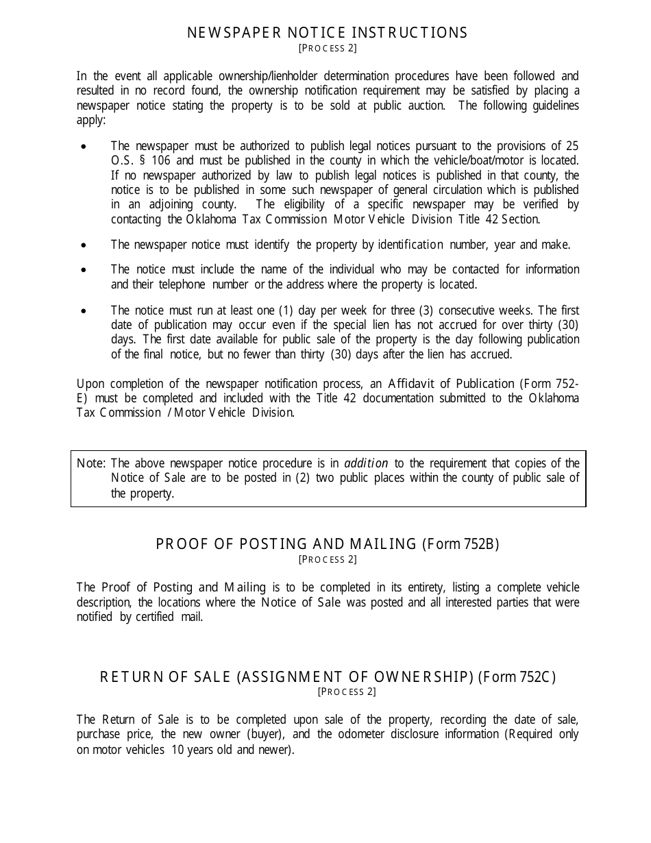 OTC Form 752 Title 42 Possessory Lien Procedures on Vehicles, Manufactured Homes, Commercial Trailers, Boats and Outboard Motors - Oklahoma, Page 17