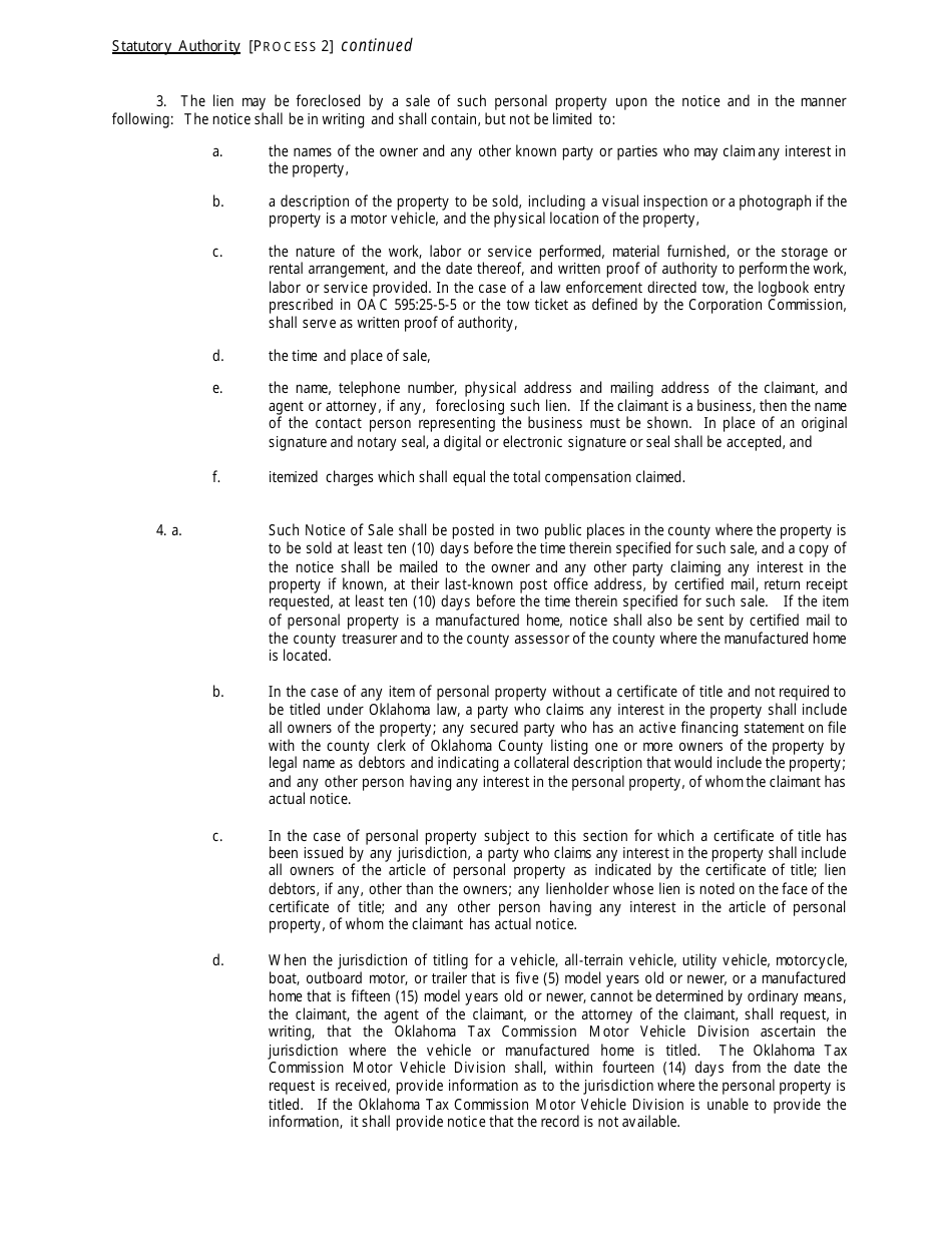 OTC Form 752 Title 42 Possessory Lien Procedures on Vehicles, Manufactured Homes, Commercial Trailers, Boats and Outboard Motors - Oklahoma, Page 22