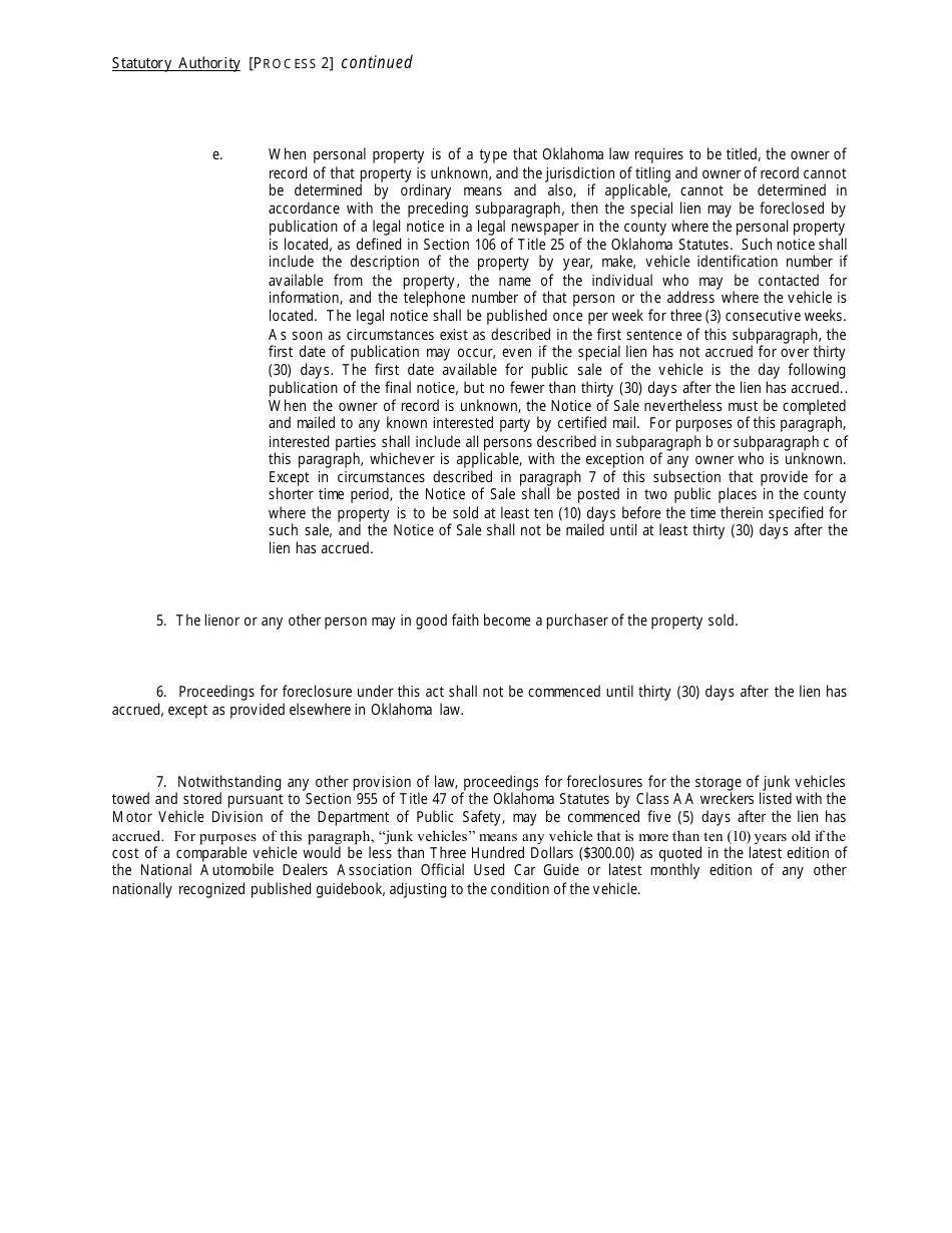 OTC Form 752 Title 42 Possessory Lien Procedures on Vehicles, Manufactured Homes, Commercial Trailers, Boats and Outboard Motors - Oklahoma, Page 23