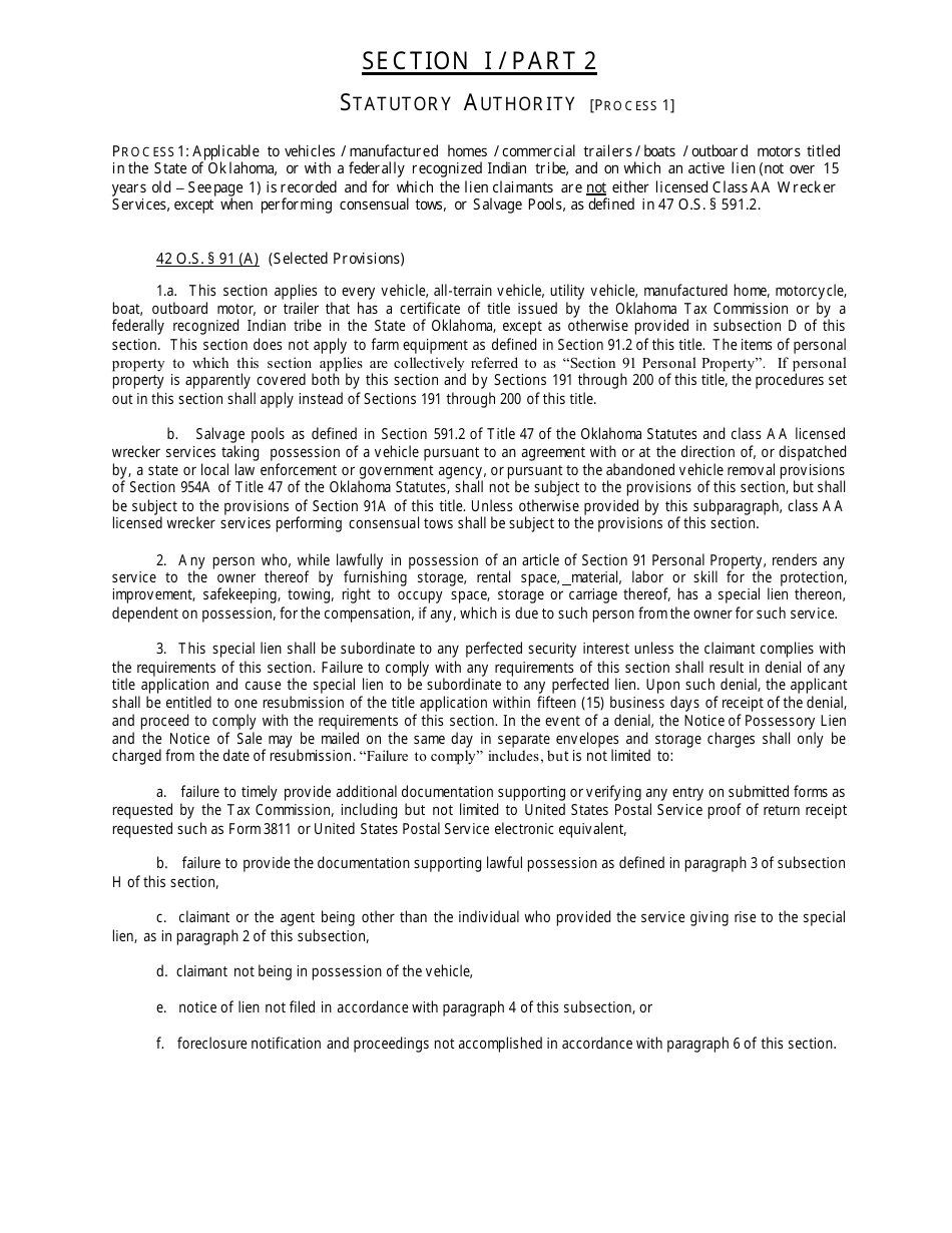OTC Form 752 Title 42 Possessory Lien Procedures on Vehicles, Manufactured Homes, Commercial Trailers, Boats and Outboard Motors - Oklahoma, Page 9