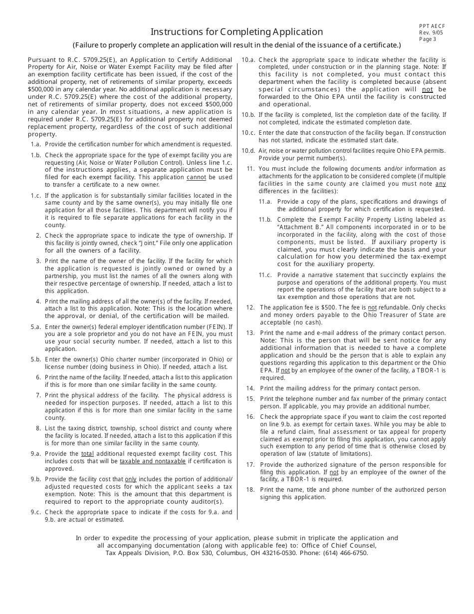 Form PPT AECF Application to Certify Additional Property for Energy and Solid Waste Energy Conversion and Thermal Efficiency Improvement Facility - Ohio, Page 3