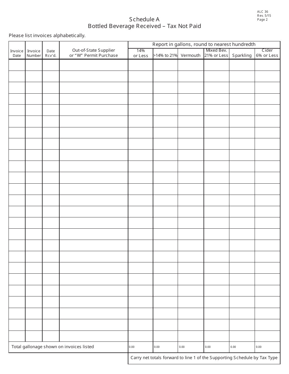 Form ALC36 Ohio Wine and Mixed Beverage Tax Return - Ohio, Page 2