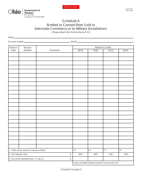 Form ALC81A Schedule A  Printable Pdf