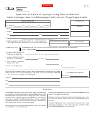 Document preview: Form ALC82 Application for Refund of Cuyahoga County Taxes on Wine and Mixed Beverages, Beer or Malt Beverages Paid in Excess of Legal Requirements - Ohio