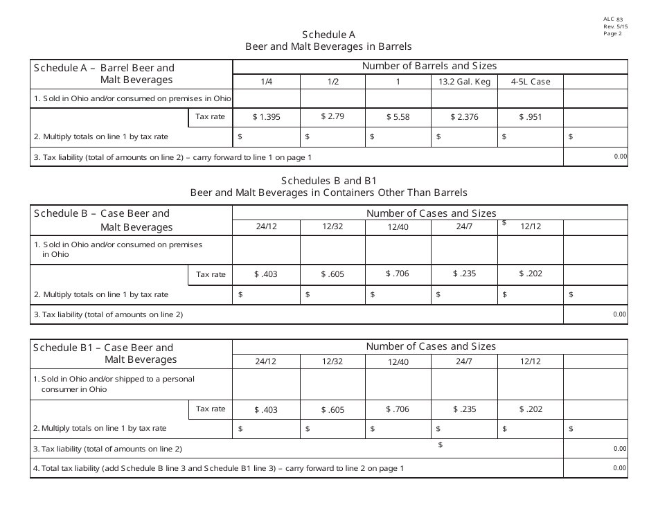Form ALC83 Ohio Beer and Malt Beverage Tax Return - Ohio, Page 2