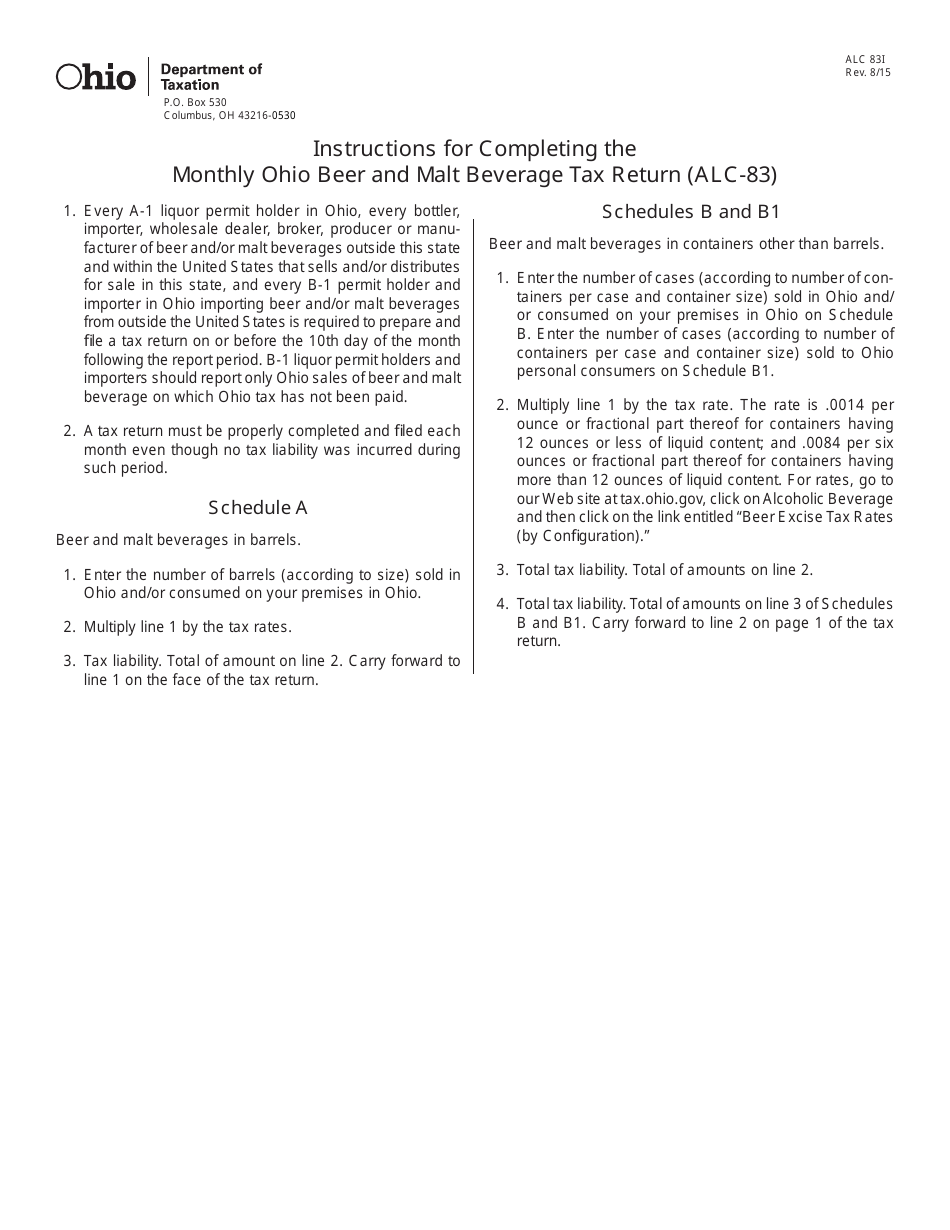 Download Instructions for Form ALC83I, ALC83 Monthly Ohio Beer and