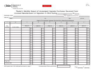 Form CIG59 Dealer&#039;s Monthly Report of Unstamped Cigarettes Received in Ohio - Ohio